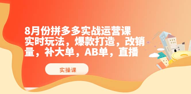 8月份拼多多实战运营课，实时玩法，爆款打造，改销量，补大单，AB单，直播-源创智汇网