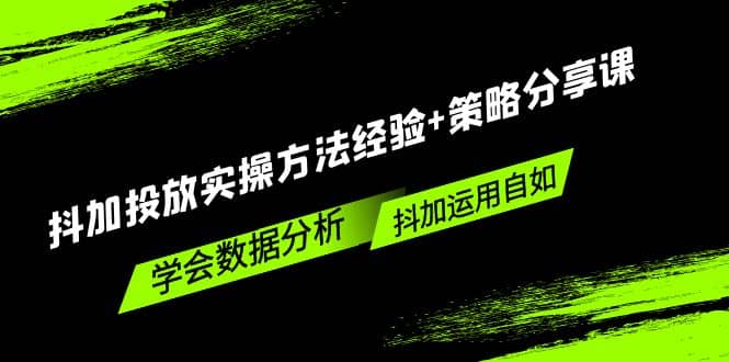 抖加投放实操方法经验+策略分享课，学会数据分析，抖加运用自如-源创智汇网