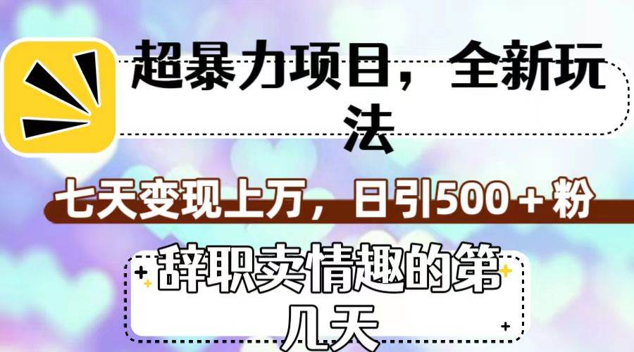 超暴利项目，全新玩法（辞职卖情趣的第几天），七天变现上万，日引500+粉-源创智汇网