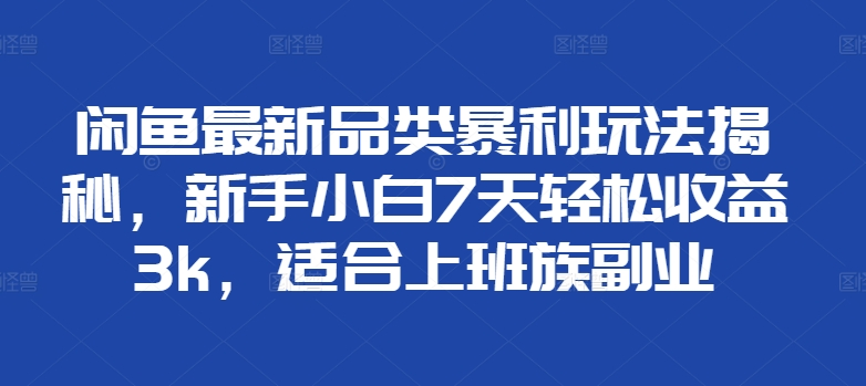 闲鱼最新品类暴利玩法揭秘，新手小白7天轻松赚3000+，适合上班族副业-源创智汇网