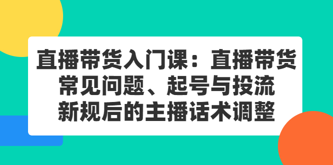 直播带货入门课：直播带货常见问题、起号与投流、新规后的主播话术调整-源创智汇网