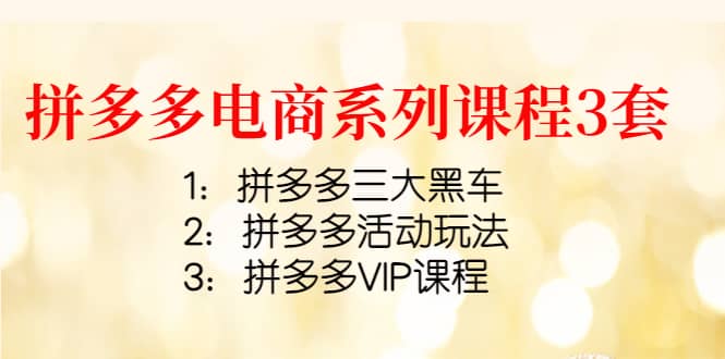 拼多多电商系列课程3套：拼多多三大黑车+拼多多活动玩法+拼多多VIP课程-源创智汇网