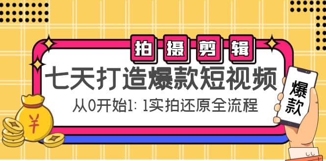 七天打造爆款短视频：拍摄+剪辑实操，从0开始1:1实拍还原实操全流程-源创智汇网