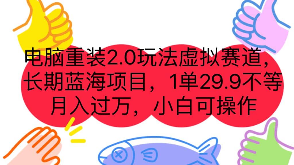电脑重装2.0玩法虚拟赛道，长期蓝海项目 一单29.9不等 月入过万 小白可操作-源创智汇网