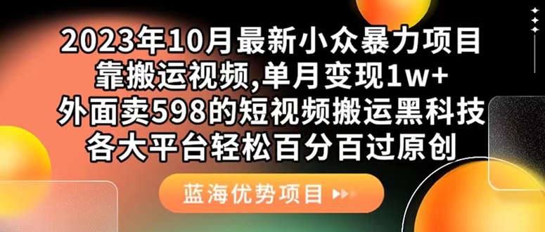 外面卖598的10月最新短视频搬运黑科技，各大平台百分百过原创 靠搬运月入1w-源创智汇网