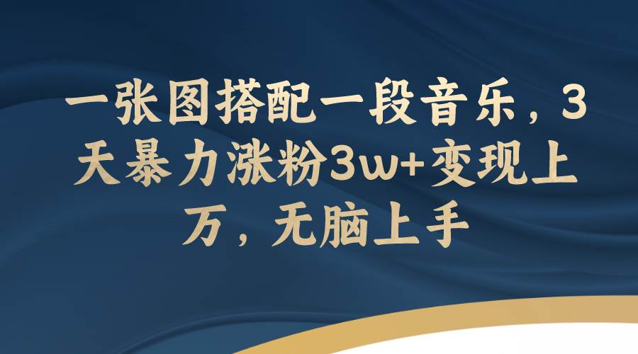 一张图搭配一段音乐，3天暴力涨粉3w+变现上万，无脑上手-源创智汇网