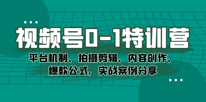 视频号0-1特训营：平台机制、拍摄剪辑、内容创作、爆款公式，实战案例分享-源创智汇网