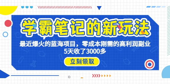 学霸笔记新玩法，最近爆火的蓝海项目，0成本高利润副业，5天收了3000多-源创智汇网