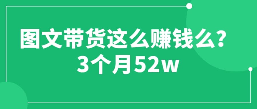 图文带货这么赚钱么? 3个月52W 图文带货运营加强课-源创智汇网