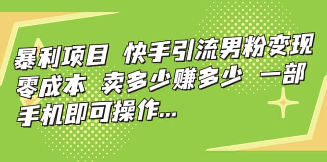 快手引流男粉变现，零成本，卖多少赚多少，一部手机即可操作，一天1000+-源创智汇网