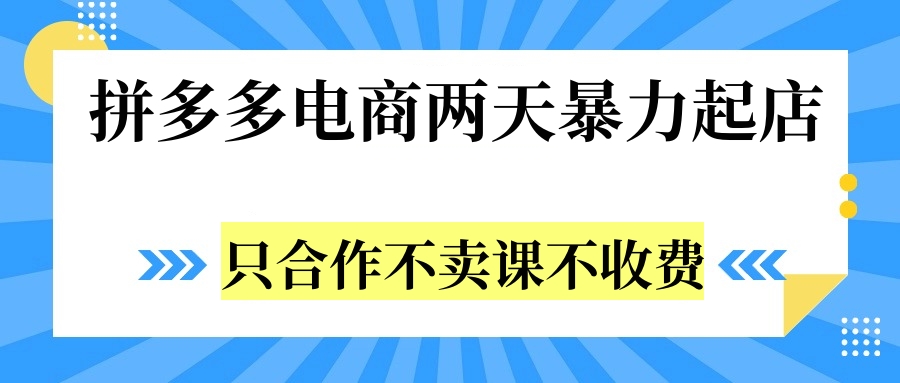 拼多多两天暴力起店，只合作不卖课不收费-源创智汇网