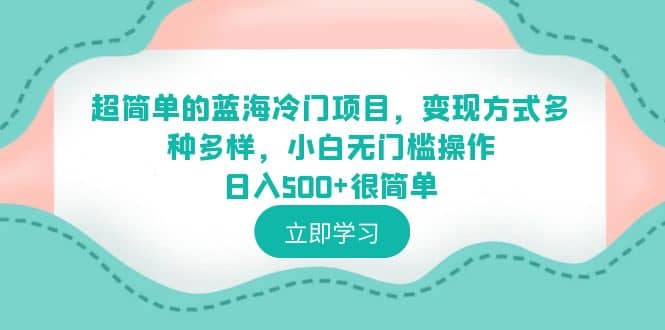超简单的蓝海冷门项目，变现方式多种多样，小白无门槛操作日入500+很简单-源创智汇网