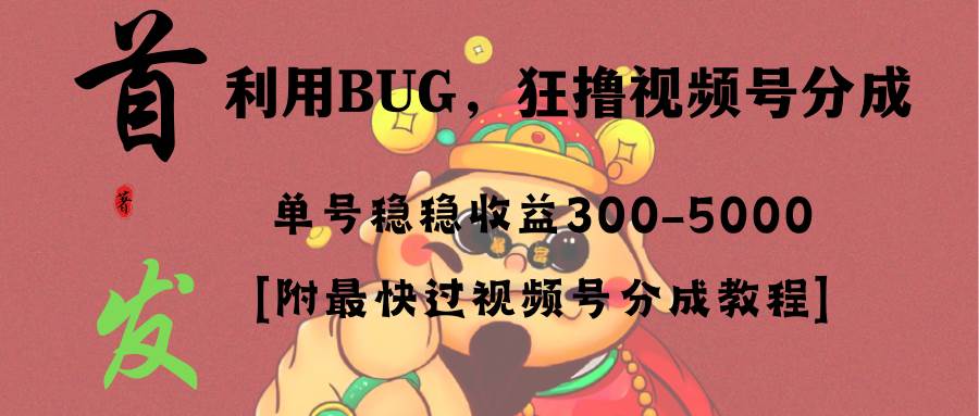 全网独家首发，视频号BUG，超短期项目，单号每日净收益300-5000！-源创智汇网