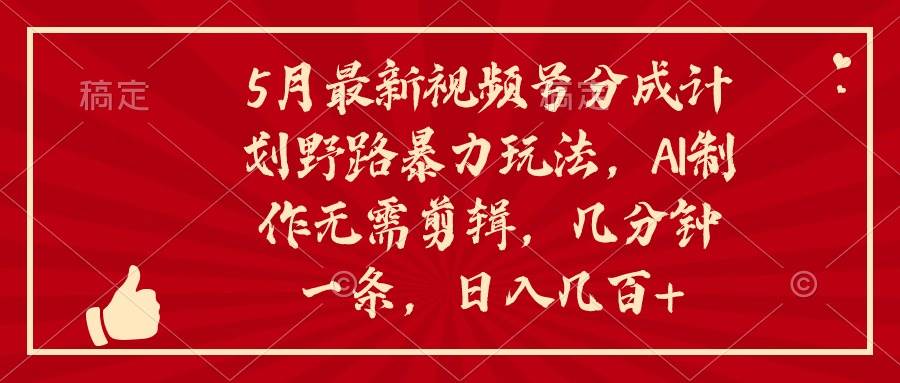 5月最新视频号分成计划野路暴力玩法，ai制作，无需剪辑。几分钟一条，…-源创智汇网