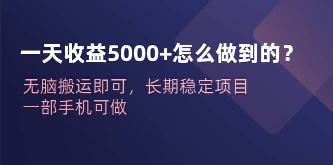 一天收益5000+怎么做到的？无脑搬运即可，长期稳定项目，一部手机可做-源创智汇网