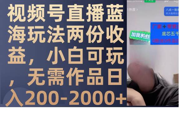 视频号直播蓝海玩法两份收益，小白可玩，无需作品日入200-2000+-源创智汇网