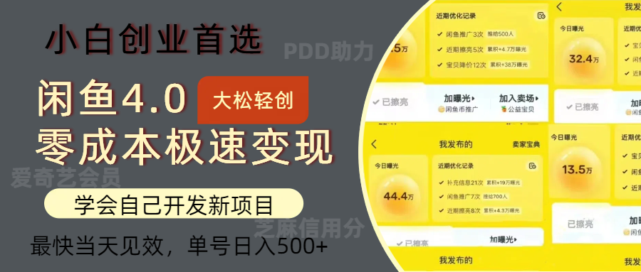 闲鱼0成本极速变现项目，多种变现方式，单号日入500+最新玩法-源创智汇网