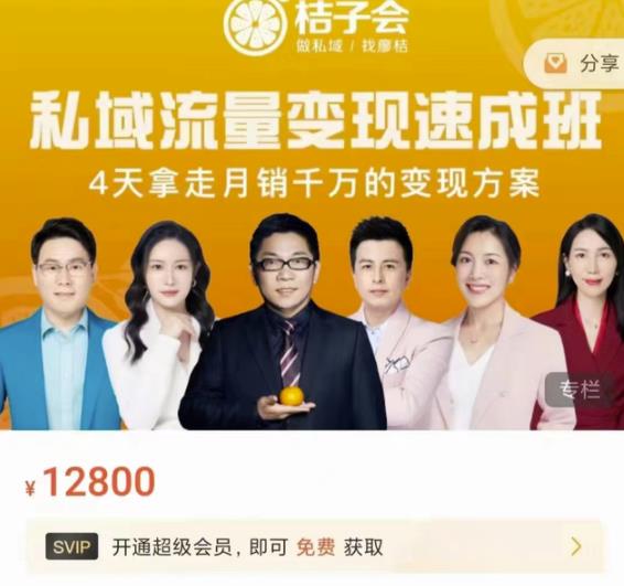 桔子会·私域流量变现速成班，4天拿走月销千万的变现方案 价值12800元-源创智汇网