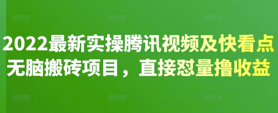 2022最新实操腾讯视频及快看点无脑搬砖项目，直接怼量撸收益-源创智汇网