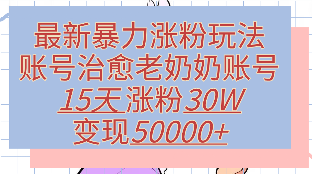 最新暴力涨粉玩法，治愈老奶奶账号，15天涨粉30W，变现50000+【揭秘】-源创智汇网