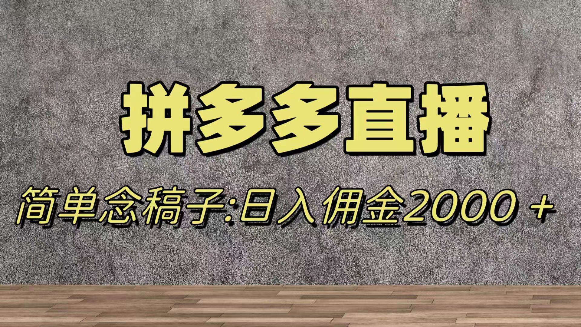 蓝海赛道拼多多直播，无需露脸，日佣金2000＋-源创智汇网