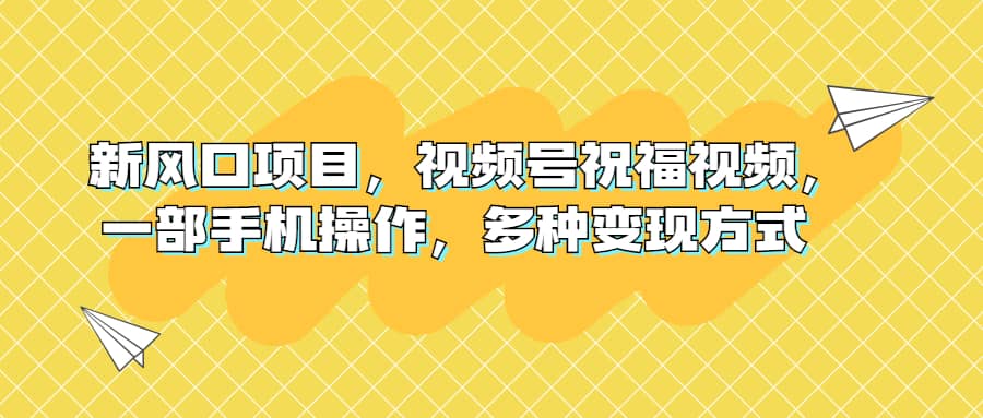 新风口项目，视频号祝福视频，一部手机操作，多种变现方式-源创智汇网