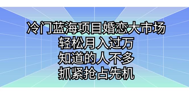 冷门蓝海项目婚恋大市场，轻松月入过万，知道的人不多，抓紧抢占先机-源创智汇网