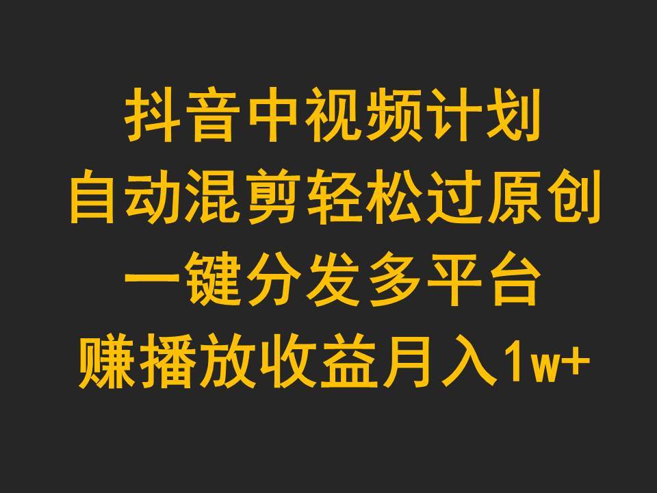 抖音中视频计划，自动混剪轻松过原创，一键分发多平台赚播放收益，月入1w+-源创智汇网