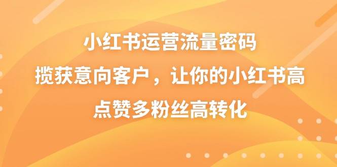 小红书运营流量密码，揽获意向客户，让你的小红书高点赞多粉丝高转化-源创智汇网