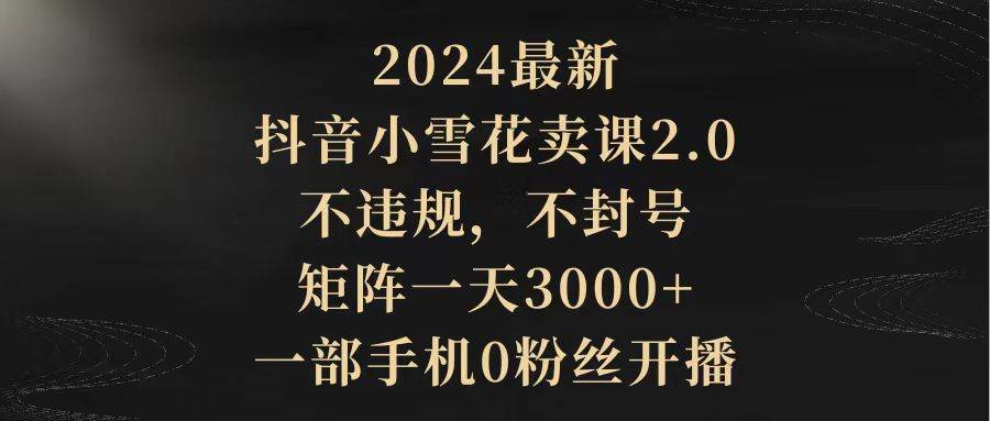 2024最新抖音小雪花卖课2.0 不违规 不封号 矩阵一天3000+一部手机0粉丝开播-源创智汇网