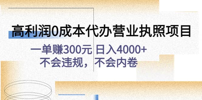 高利润0成本代办营业执照项目：不会违规，不会内卷-源创智汇网