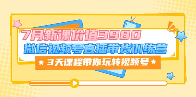微信视频号直播带货训练营，3天课程带你玩转视频号：7月新课价值3980-源创智汇网