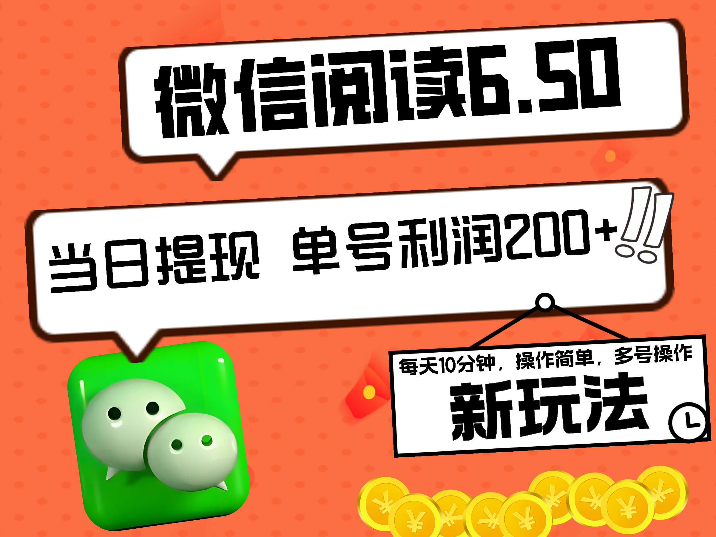2024最新微信阅读6.50新玩法，5-10分钟 日利润200+，0成本当日提现，可矩阵多号操作-源创智汇网