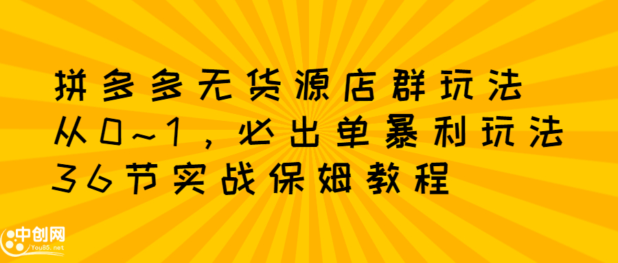 拼多多无货源店群玩法：从0~1，36节实战保姆教程，​极速起店必出单-源创智汇网