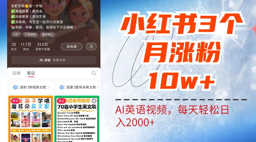 小红书三个月涨粉10W！AI英语视频0成本制作，每天轻松日入2000+-源创智汇网