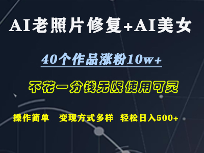 AI老照片修复+AI美女玩发  40个作品涨粉10w+  不花一分钱使用可灵  操作简单  变现方式多样话   轻松日去500+-源创智汇网