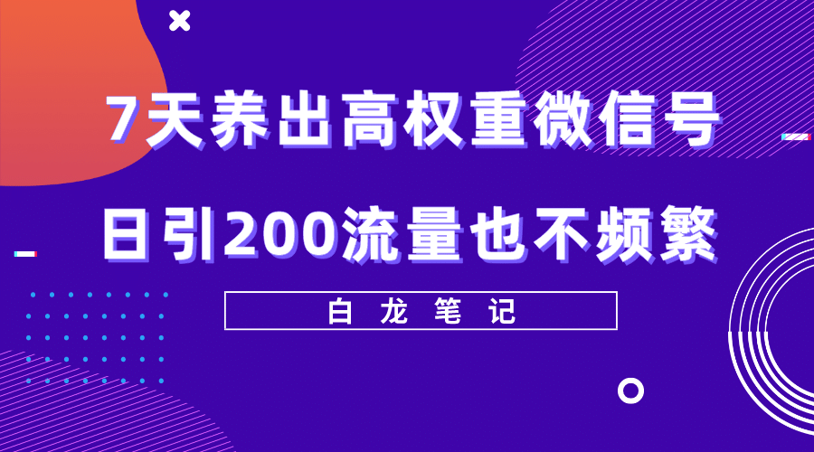 7天养出高权重微信号，日引200流量也不频繁，方法价值3680元-源创智汇网
