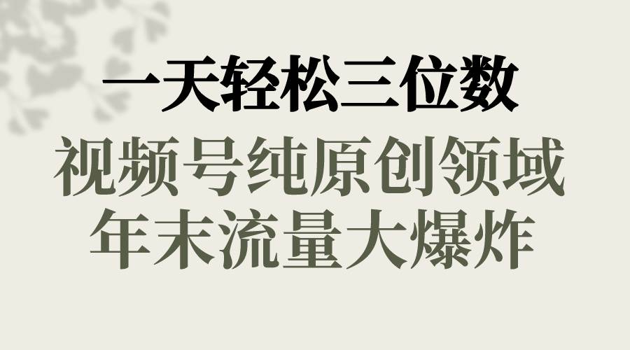 一天轻松三位数，视频号纯原创领域，春节童子送祝福，年末流量大爆炸-源创智汇网
