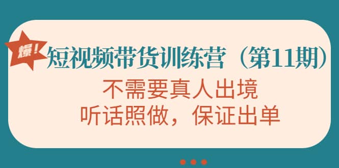 短视频带货训练营（第11期），不需要真人出境，听话照做，保证出单-源创智汇网
