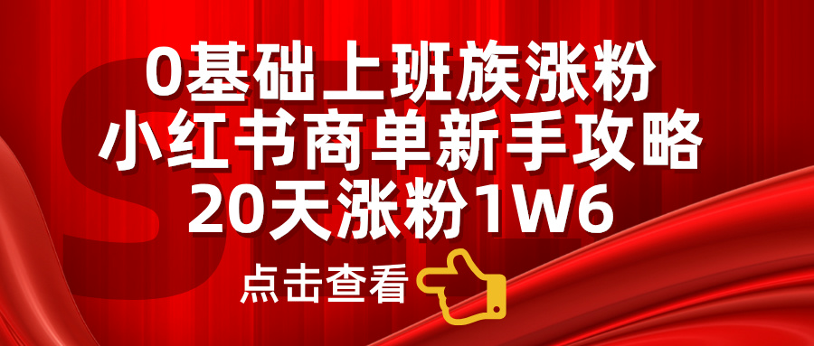 0基础上班族涨粉，小红书商单新手攻略，20天涨粉1.6w-源创智汇网