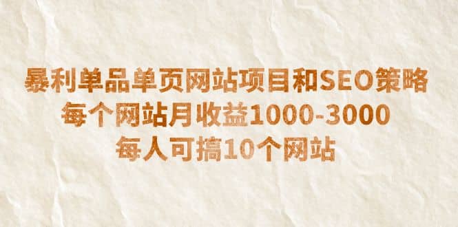 暴利单品单页网站项目和SEO策略 每个网站月收益1000-3000 每人可搞10个-源创智汇网