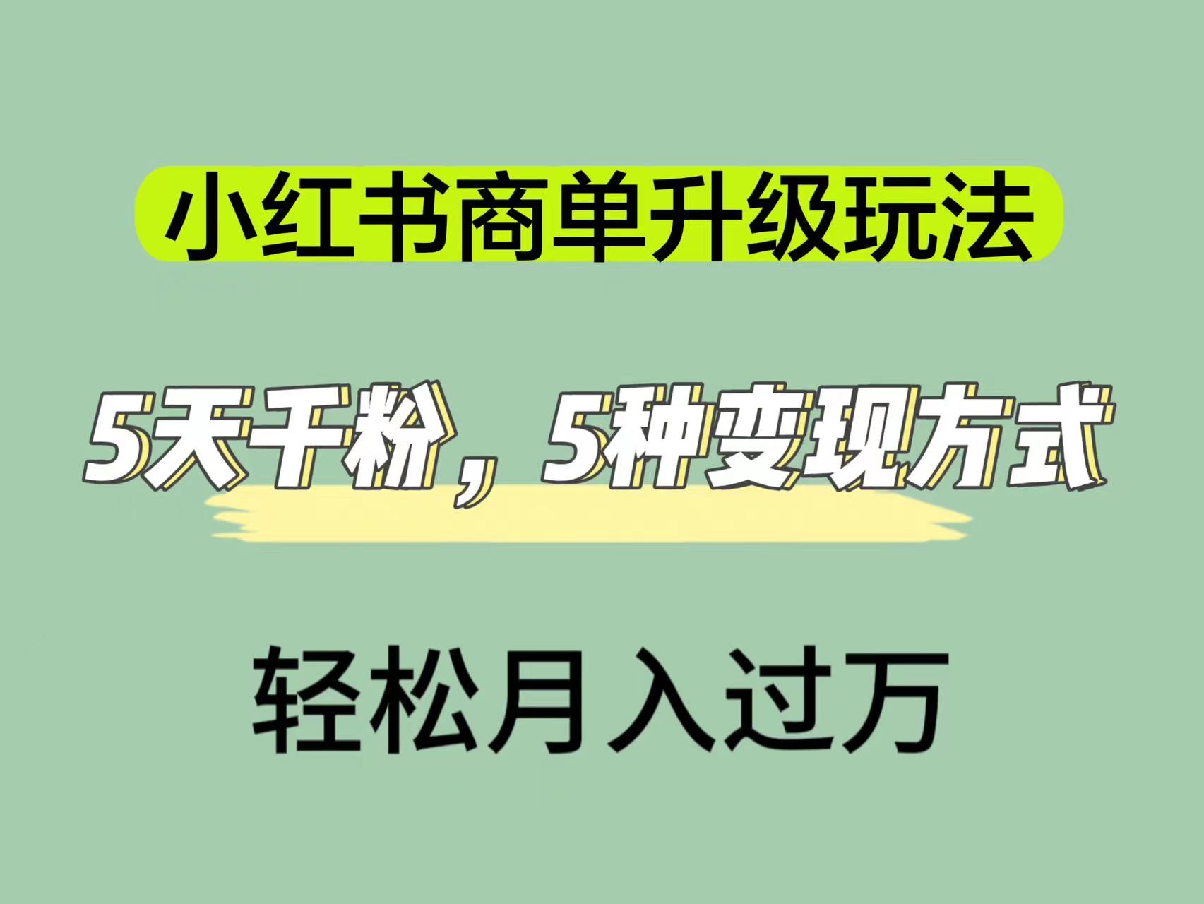 小红书商单升级玩法，5天千粉，5种变现渠道，轻松月入1万+-源创智汇网