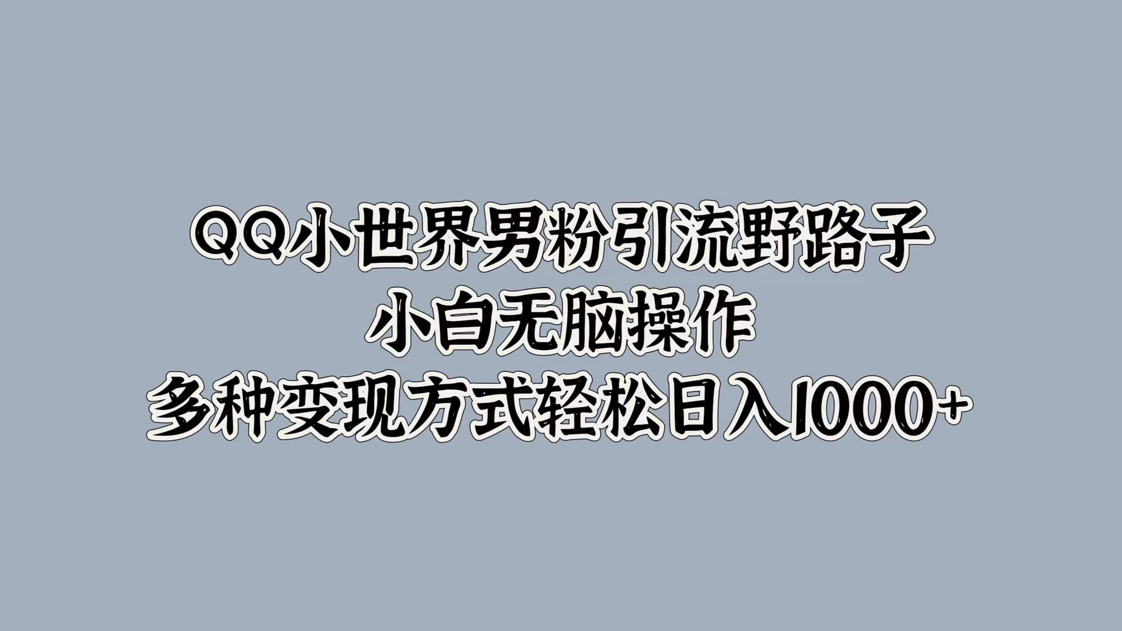 QQ小世界男粉引流野路子，小白无脑操作，多种变现方式轻松日入1000+-源创智汇网
