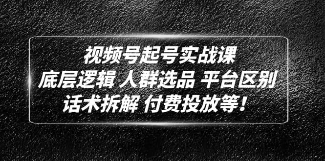 视频号起号实战课：底层逻辑 人群选品 平台区别 话术拆解 付费投放等-源创智汇网