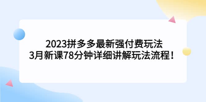 2023拼多多最新强付费玩法，3月新课78分钟详细讲解玩法流程-源创智汇网