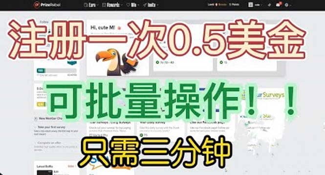 国外项目注册一次0.5美金 只需三分钟无脑操作 可批量放大 小白工作室福利-源创智汇网