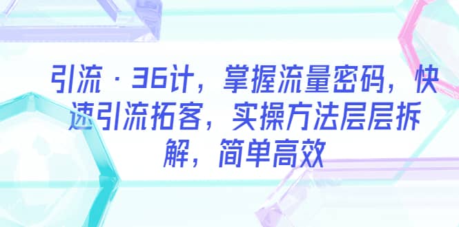 引流·36计，掌握流量密码，快速引流拓客，实操方法层层拆解，简单高效-源创智汇网
