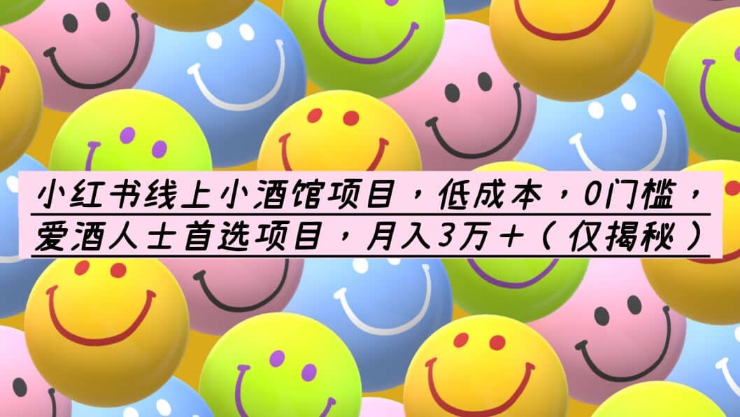小红书线上小酒馆项目，低成本，0门槛，爱酒人士首选项目，月入3万＋-源创智汇网
