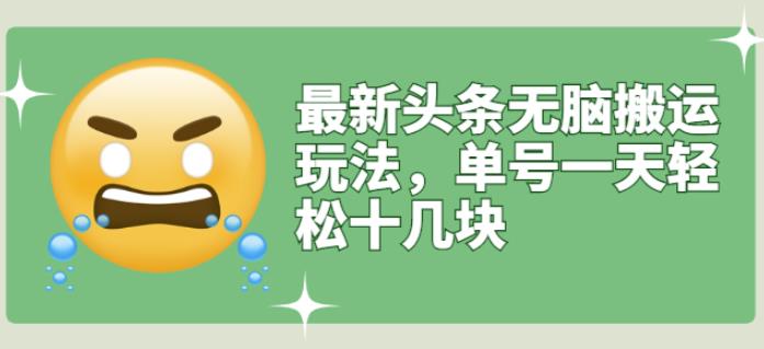 最新头条无脑搬运玩法，单号一天轻松十几块【视频教程+搬运软件】-源创智汇网