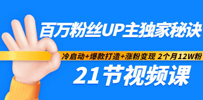 百万粉丝UP主独家秘诀：冷启动+爆款打造+涨粉变现2个月12W粉（21节视频课)-源创智汇网
